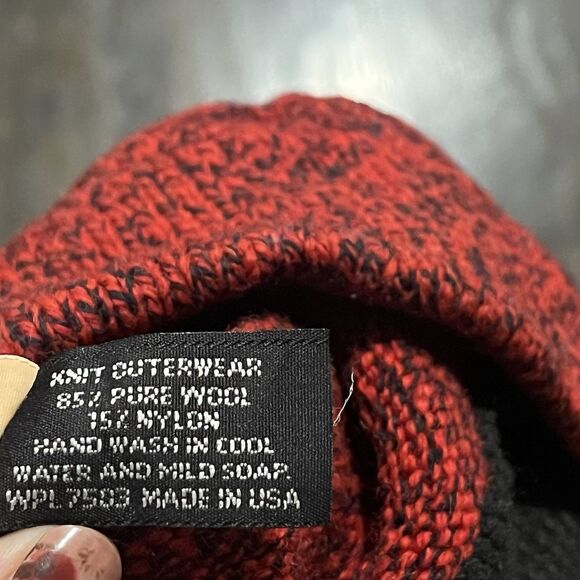Vintage‎ LL Bean Winter Snow Ski Hat Wool Nylon Red Outerwear Beanie Pom Pom USA - Picture 3 of 5